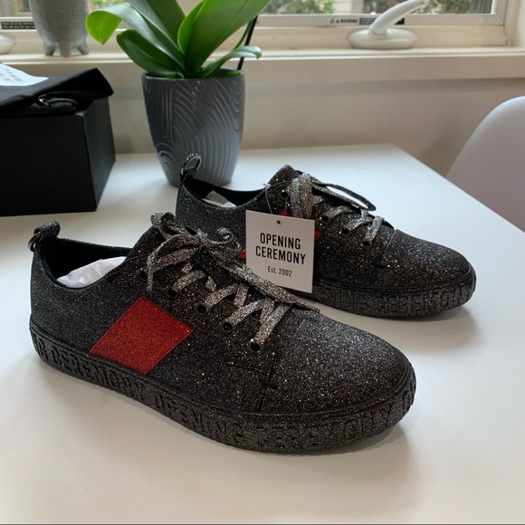 NEW! Opening Ceremony Glitter Sneakers in Black with Red Accent, Size 38 - Picture 2 of 11